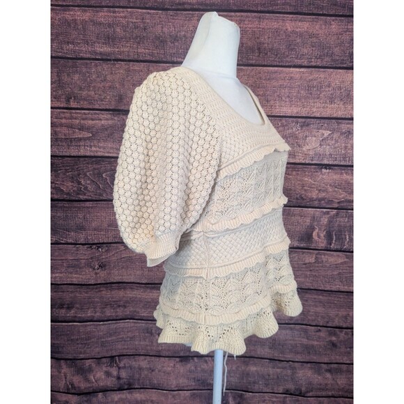 Boston Proper Cotton Crochet Puff Sleeve Women’s Sweater Top Boho Sweet Size Sm - Picture 2 of 10
